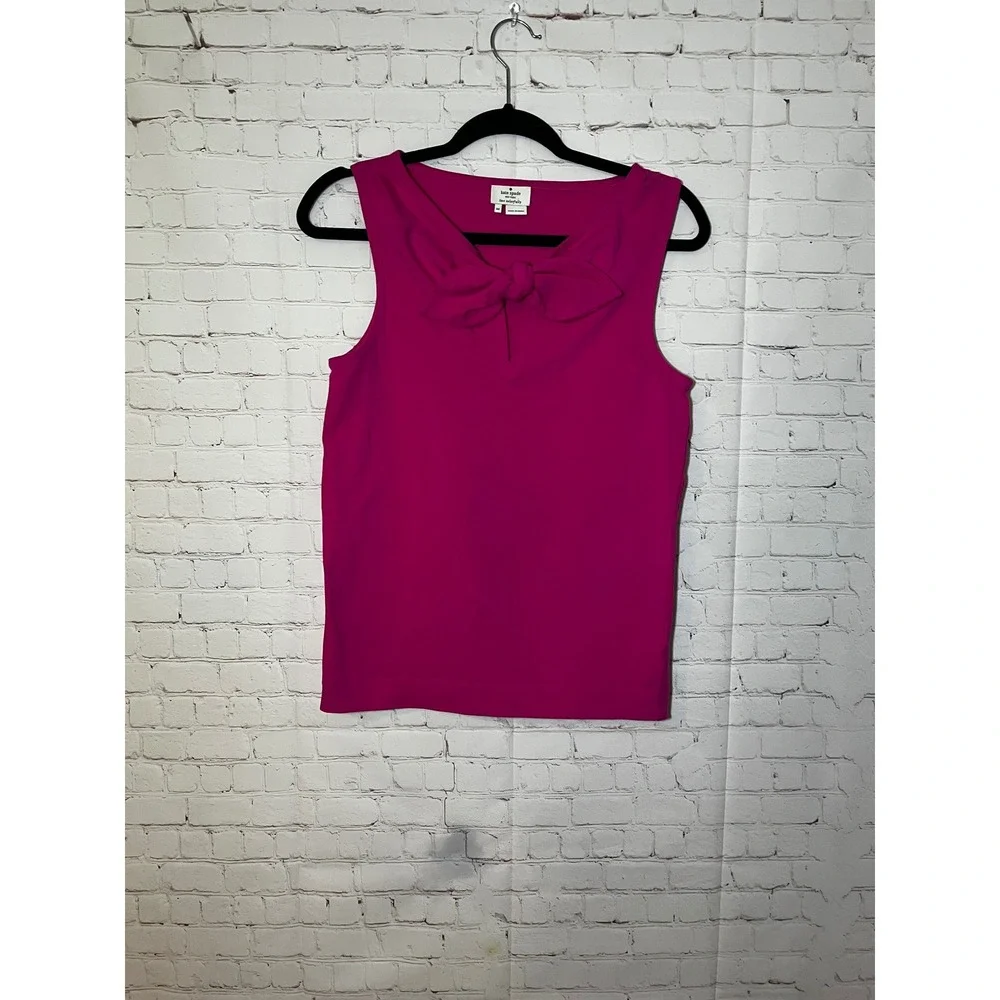 Kate Spade New York‎ Pink Bow Neck Sleeveless Top Fuchsia Cotton Blend Size M